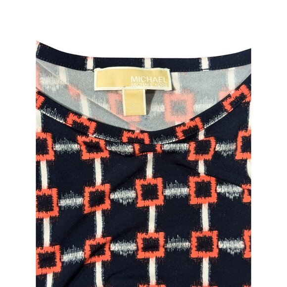 Michael Kors Womens L Long Sleeve Geometric Pattern Dress Blue Orange Stretch - Picture 7 of 9